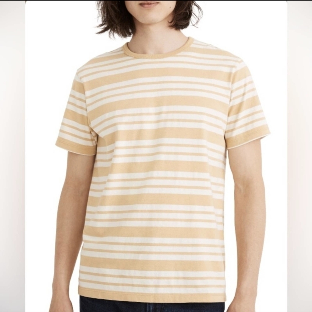 Women's Madewell Allday Stripe Crewneck Short Sleeve T-Shirt Gold Size Xl